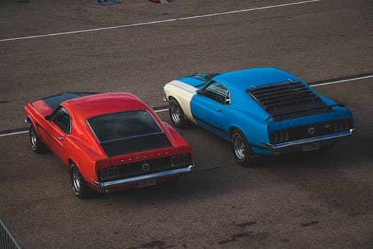 A Ford dealership showcasing classic cars for sale
